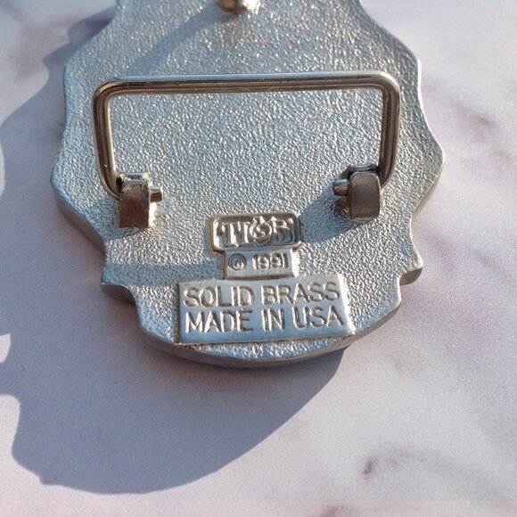 Lone Star State Texas TT&B Solid Brass Bold Silver Cowboy Belt Buckle 1991 - Picture 9 of 14